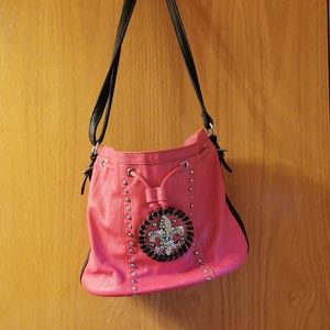 Fleur de lis leather deep bright pink purse